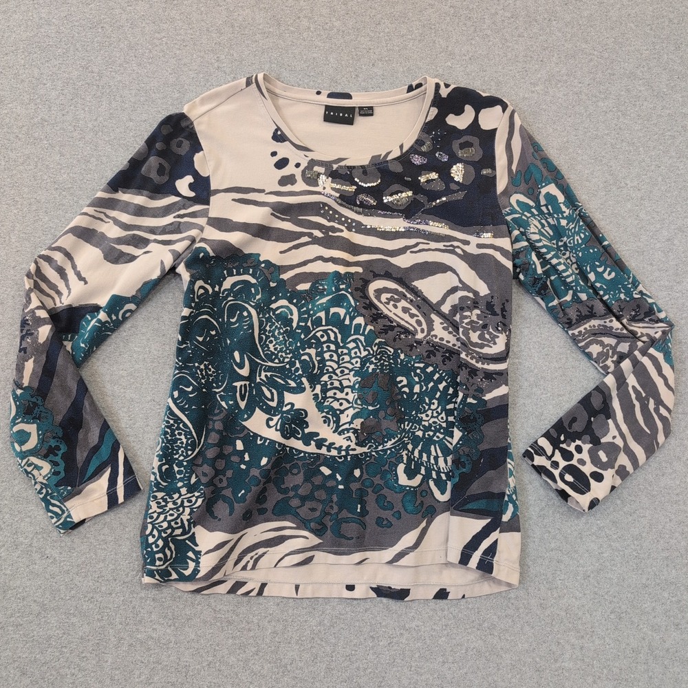 Tribal Women G/L Long Sleeve Crew Neck Abstract Print Top Blouse Shirt - Picture 1 of 4